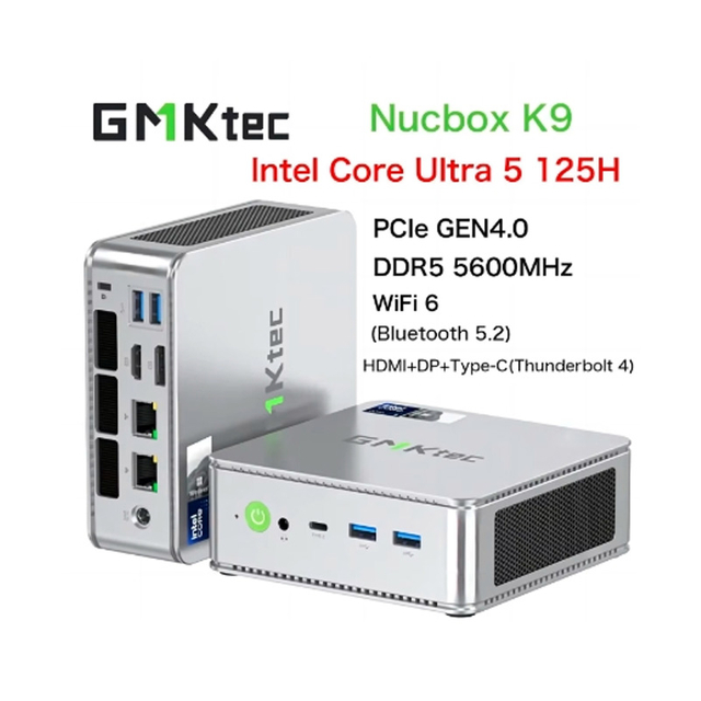 GMKtec K9 Intel Core Ultra 5 125H Mini PC Windows 11 Pro DDR5 5600MHz PCle4.0 Nvme SSD Desktop Gamer Computer Dual Dual LAN2.5G